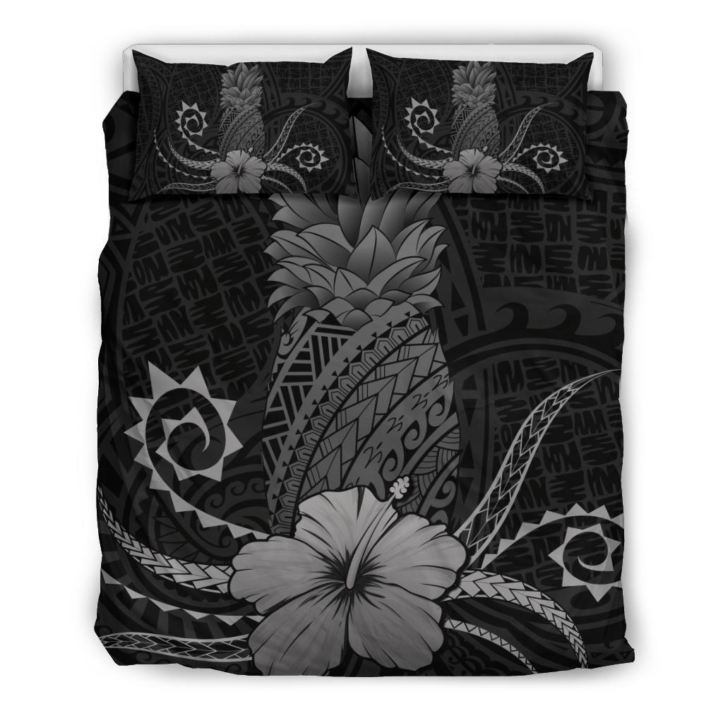 Hawaii Polynesian Pineapple Hibiscus Bedding Set - Zela Style Gray Gray - Polynesian Pride