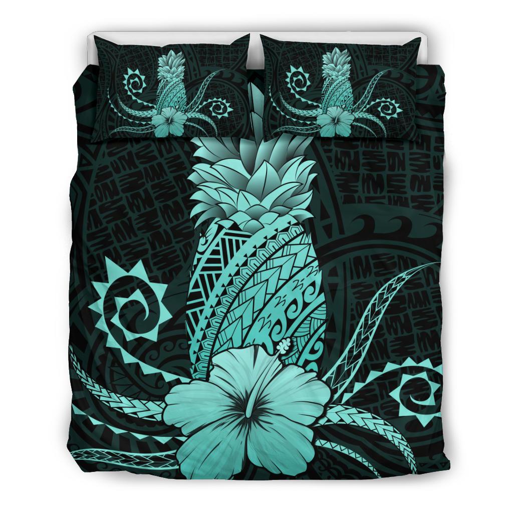 Hawaii Polynesian Pineapple Hibiscus Bedding Set - Zela Style Turquoise Turquoise - Polynesian Pride