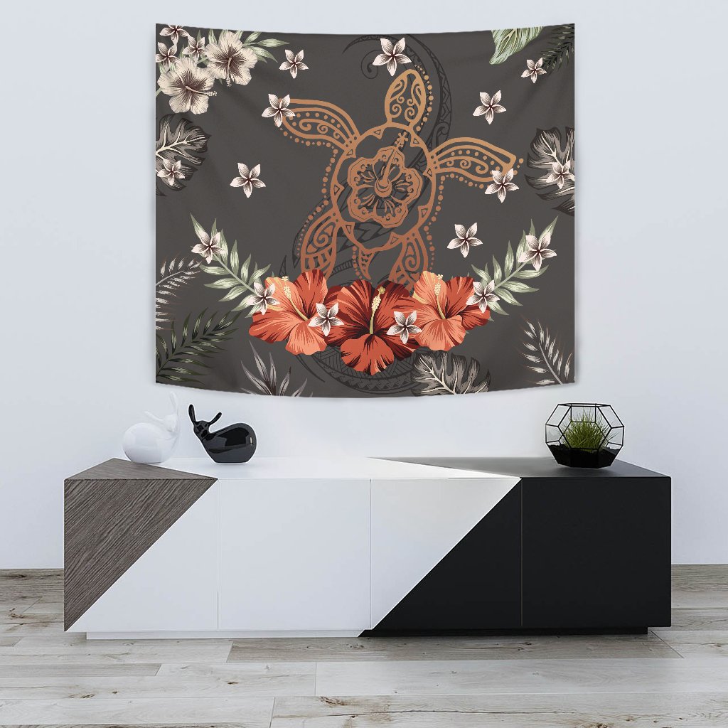 Hawaii Turtle Polynesian Hibiscus Kanaka Style Tropical - Tapestry AH Wall Tapestry 75cm*90cm Gray - Polynesian Pride