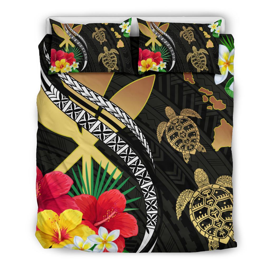 Hawaii Map Turtle Hibiscus Plumeria Polynesian - Bedding Set AH Gray - Polynesian Pride