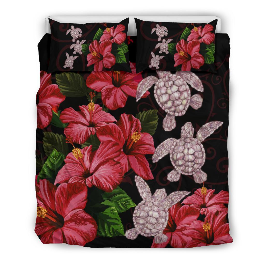 Hawaii Red Hibiscus Turtle Bedding Set - AH - Ray Style Black - Polynesian Pride