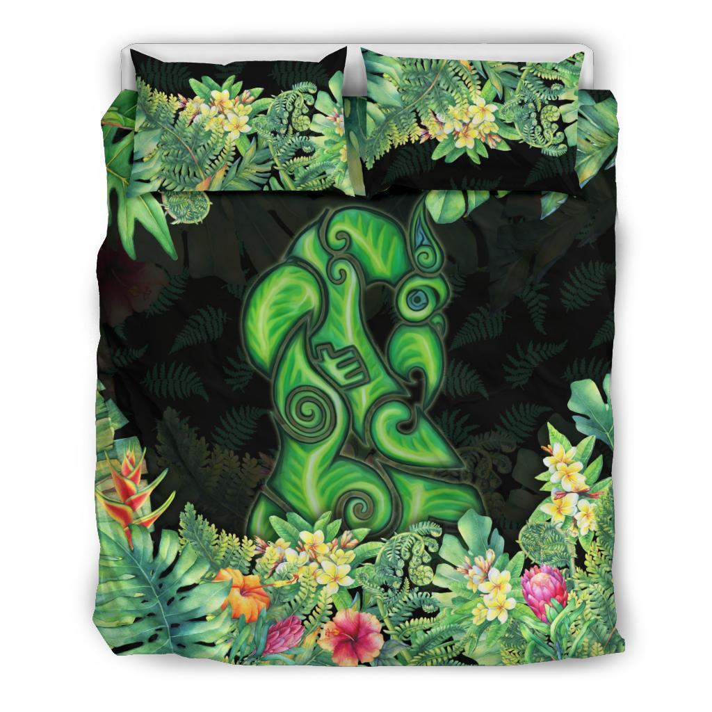 Maori Manaia Bedding Set Tropical Koru Fern With Plumeria Hibiscus Art - Polynesian Pride