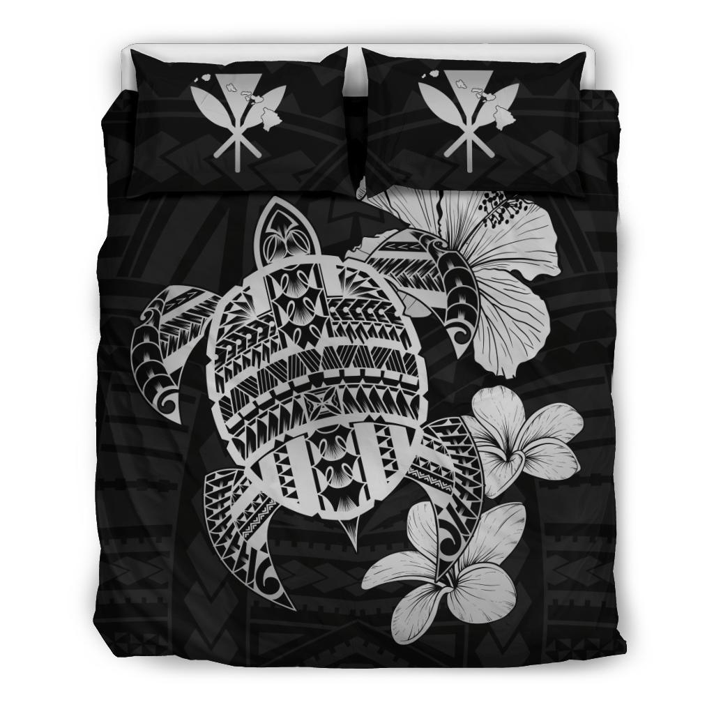 Hawaiian Kanaka Hibiscus Plumeria Mix Polynesian Turtle Bedding Set Gray AH Gray - Polynesian Pride