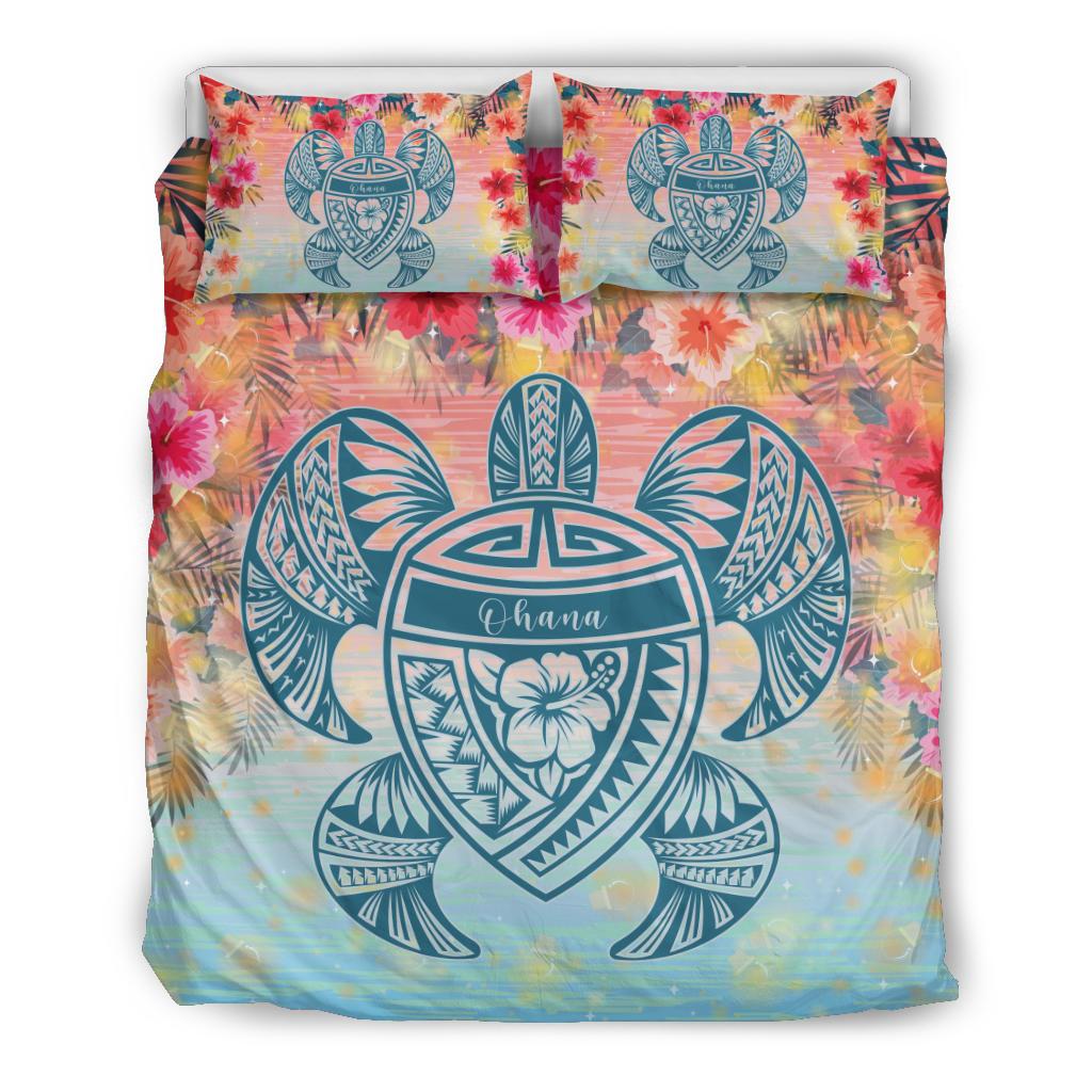 Hawaii Bedding Set - Hawaii Turtle Ohana Stary Night Hibiscus Bedding Set Pastel - Polynesian Pride