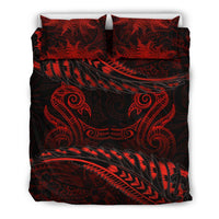 Aotearoa Bedding Set Red Maori Manaia With Silver Fern - Polynesian Pride