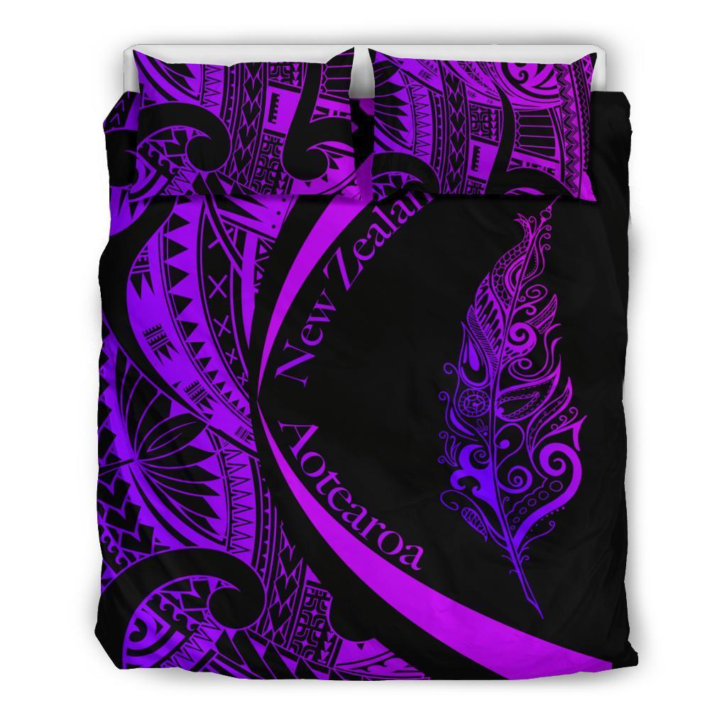 Light Silver Fern Maori Bedding Set Circle Style, Purple - Polynesian Pride