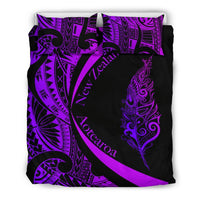 Light Silver Fern Maori Bedding Set Circle Style, Purple - Polynesian Pride
