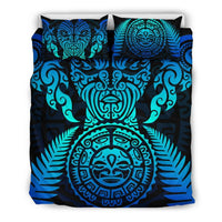 Maori Face Fern New Zealand Bedding Set Blue - Polynesian Pride