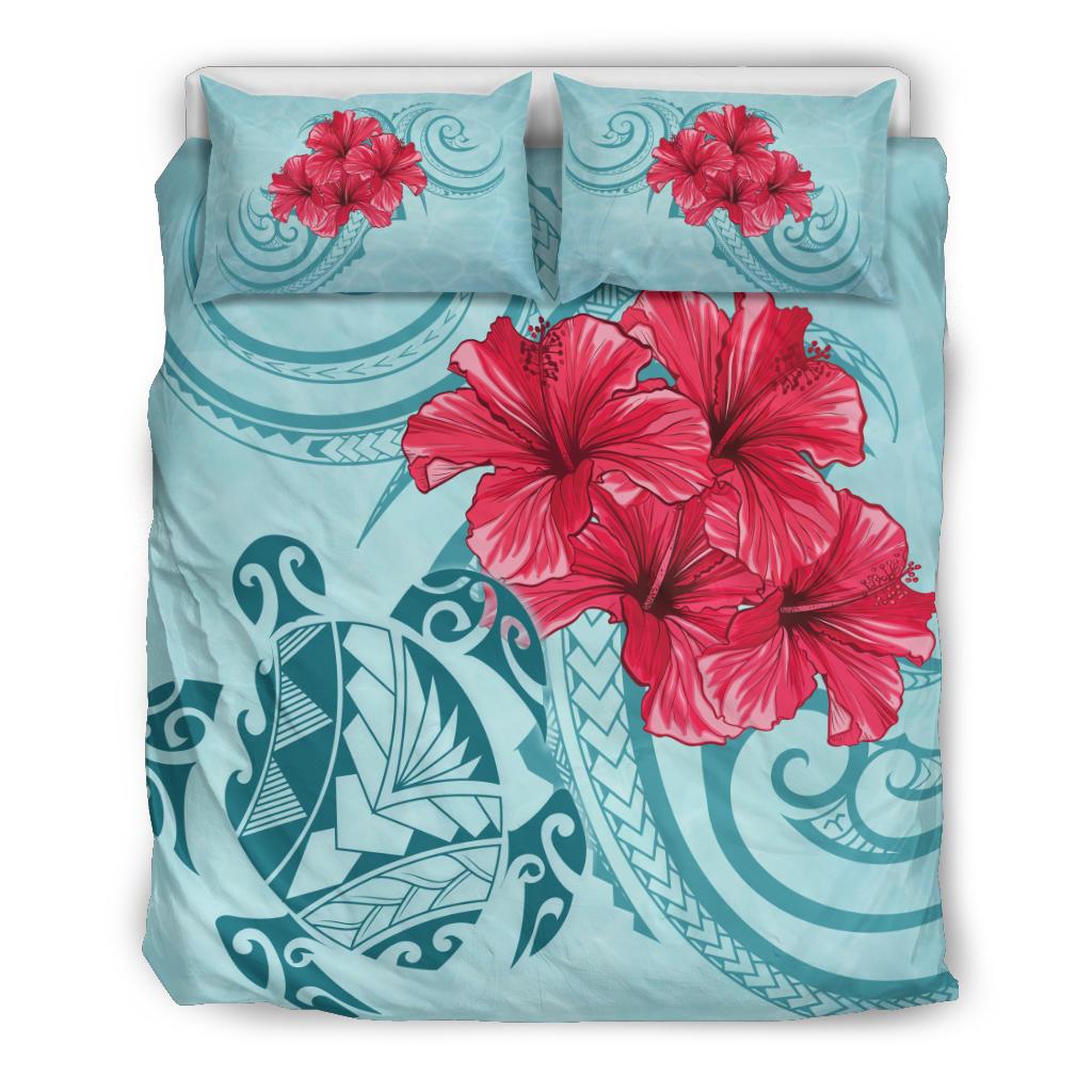 Hawaii Bedding Set - Hawaii Polynesian Turtle Hibiscus Blue Bedding Set - Bless Style Blue - Polynesian Pride