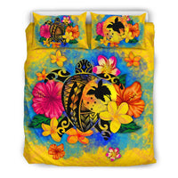 Papua New Guinea Polynesian Bedding Set - Turtle with Plumeria and Hibiscus - Polynesian Pride