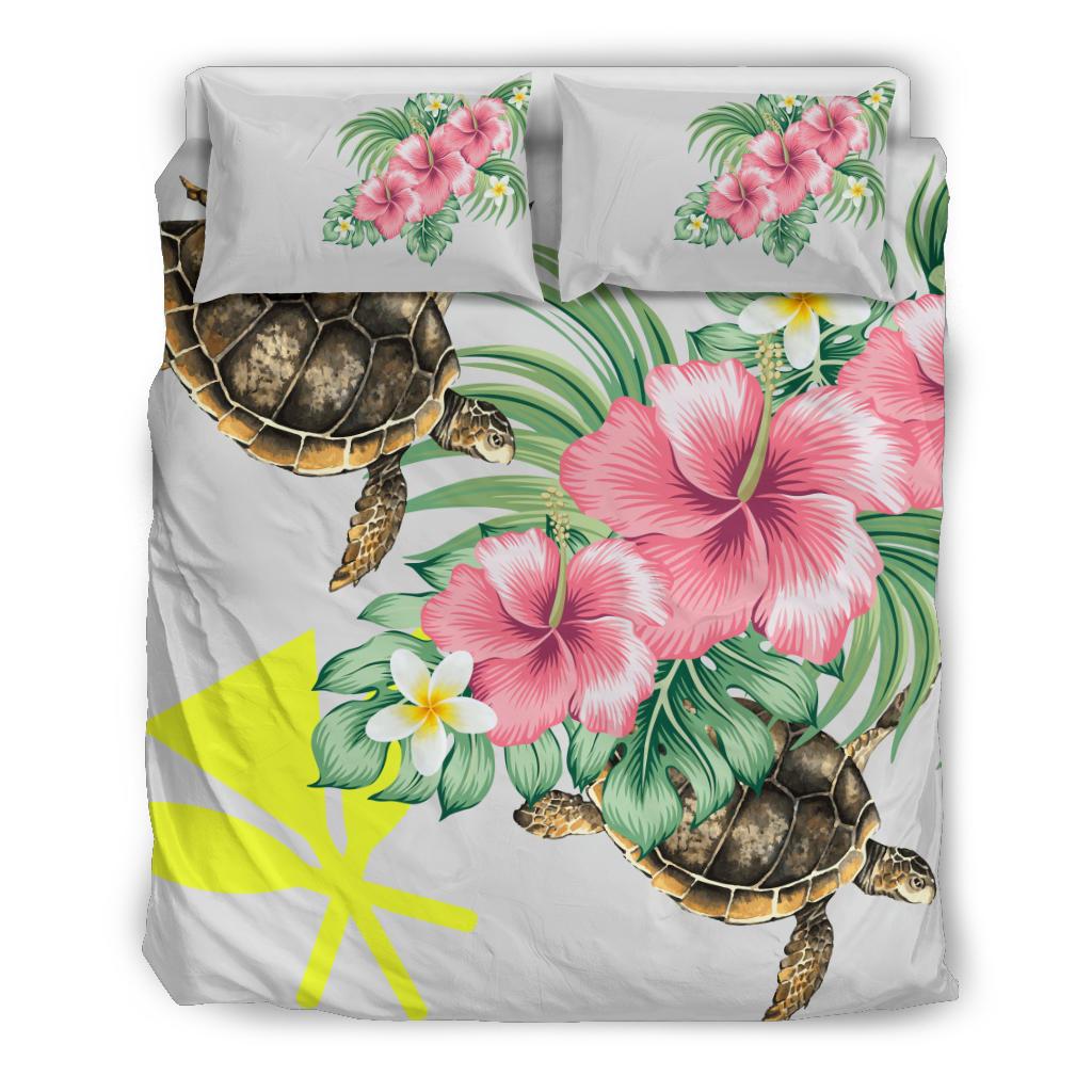 Hawaii Turtle Hibiscus Kanaka - Bedding Set AH White - Polynesian Pride