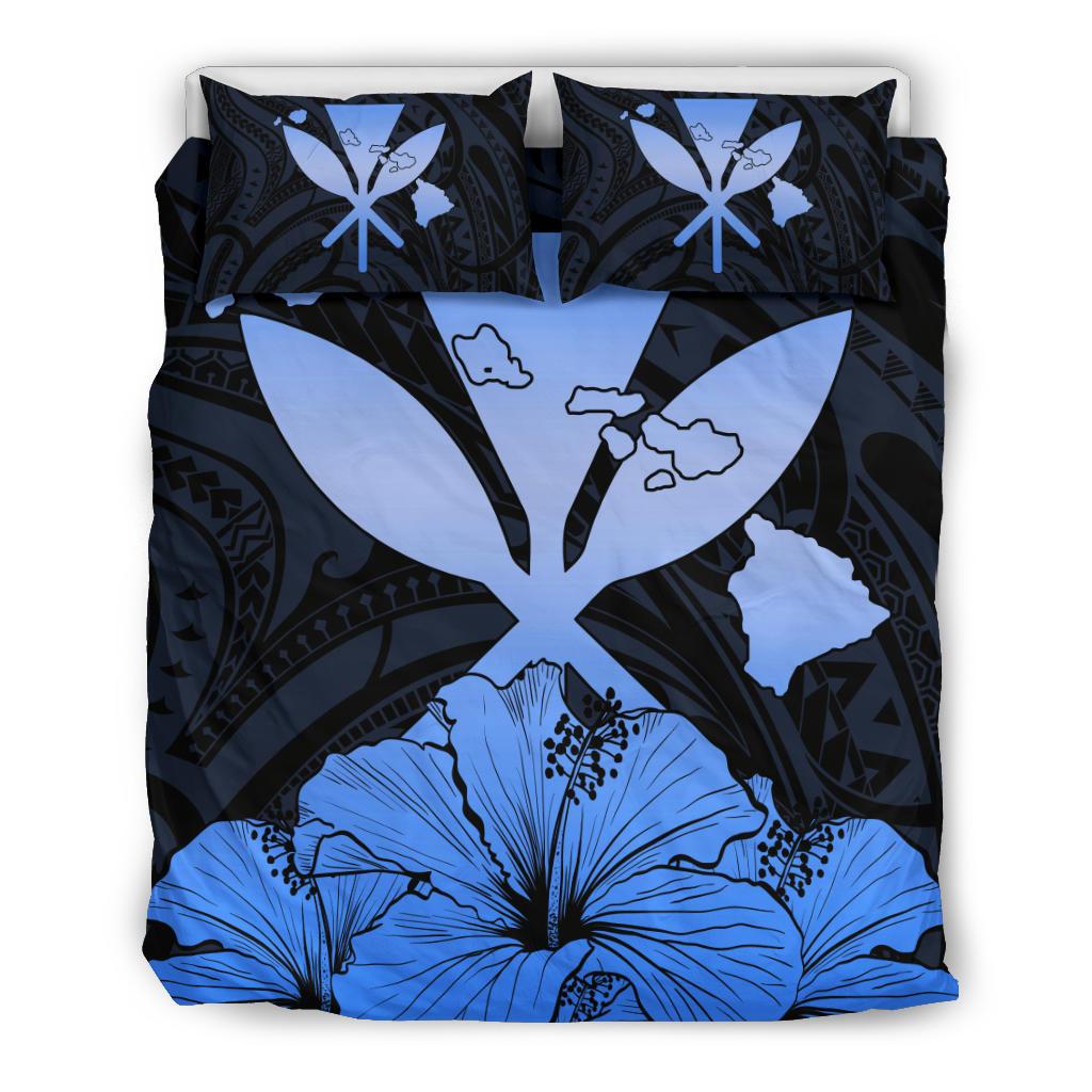 Hawaiian Kanaka Bedding Set Hibiscus Polynesian Love Blue Blue - Polynesian Pride