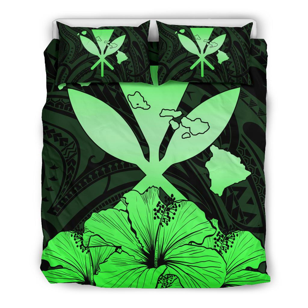 Hawaiian Kanaka Bedding Set Hibiscus Polynesian Love Green Green - Polynesian Pride