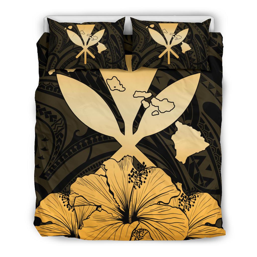 Hawaiian Kanaka Bedding Set Hibiscus Polynesian Love Gold Gold - Polynesian Pride