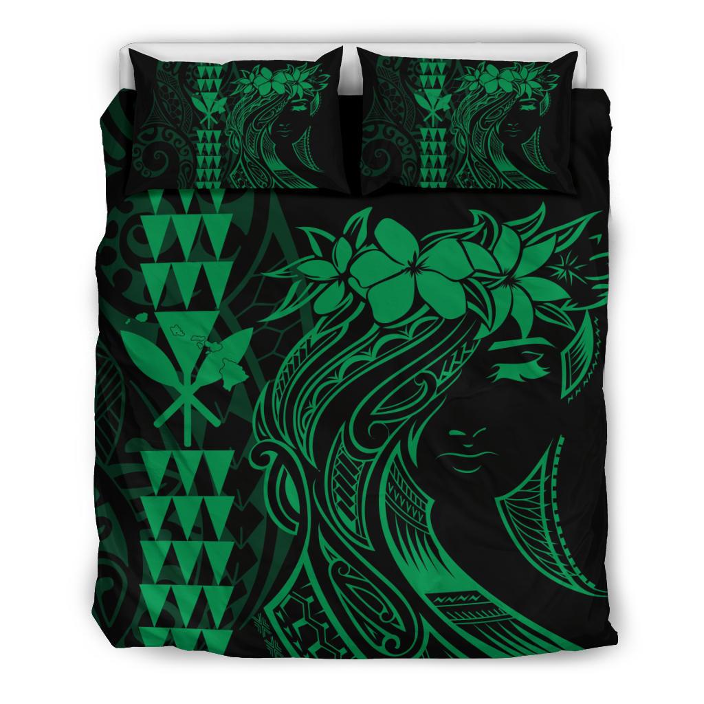 Hawaii Map Kanaka Polynesian Hula Girl Bedding Set - Green Green - Polynesian Pride