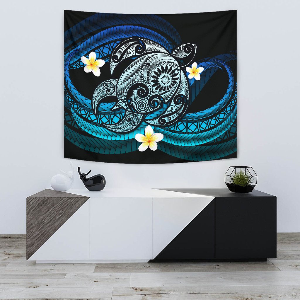 Hawaii Turtle Plumeria Polynesian Tapestry - Mela Style Wall Tapestry 75cm*90cm Black - Polynesian Pride