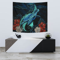 Hawaii Polynesian Honu Sea Hibiscus Tapestry Wall Tapestry 75cm*90cm Black - Polynesian Pride