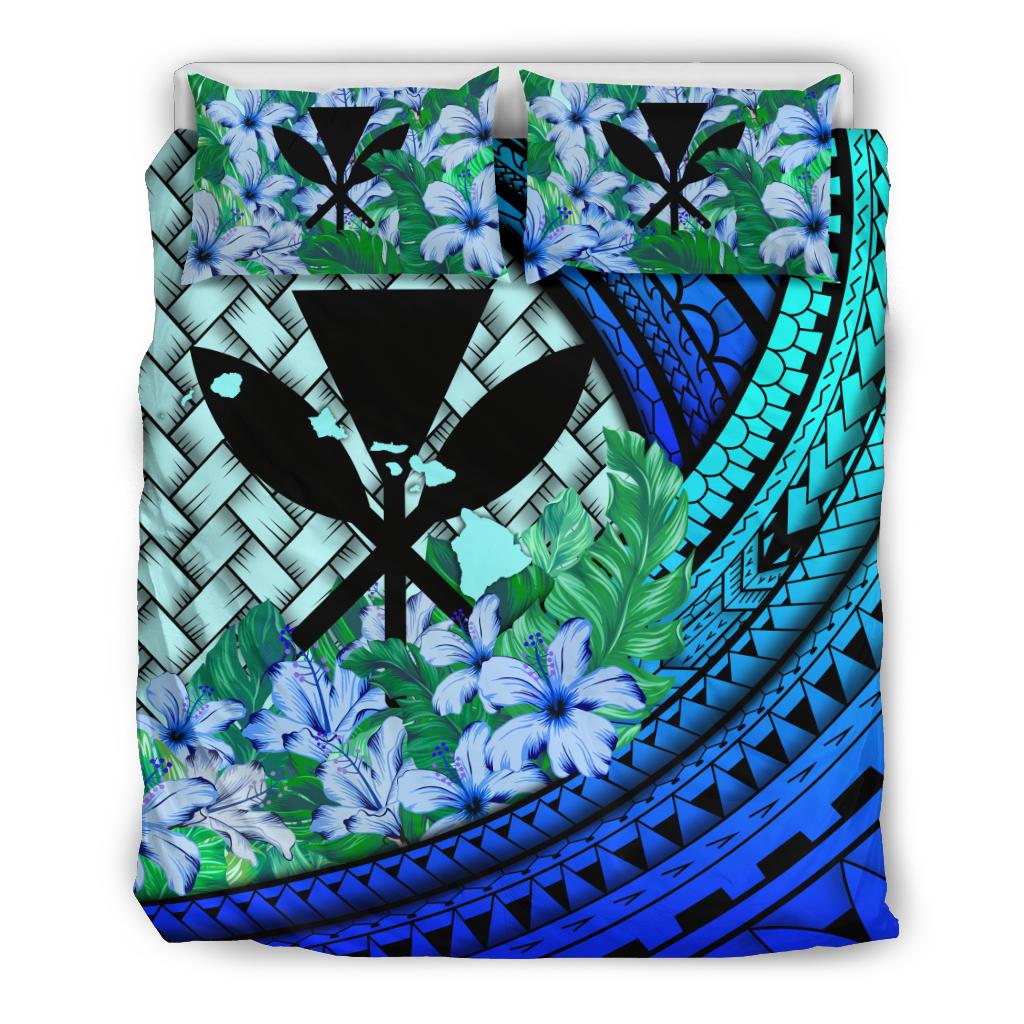 Kanaka Maoli (Hawaiian) Bedding Set - Lauhala Polynesian Hibiscus Blue Blue - Polynesian Pride