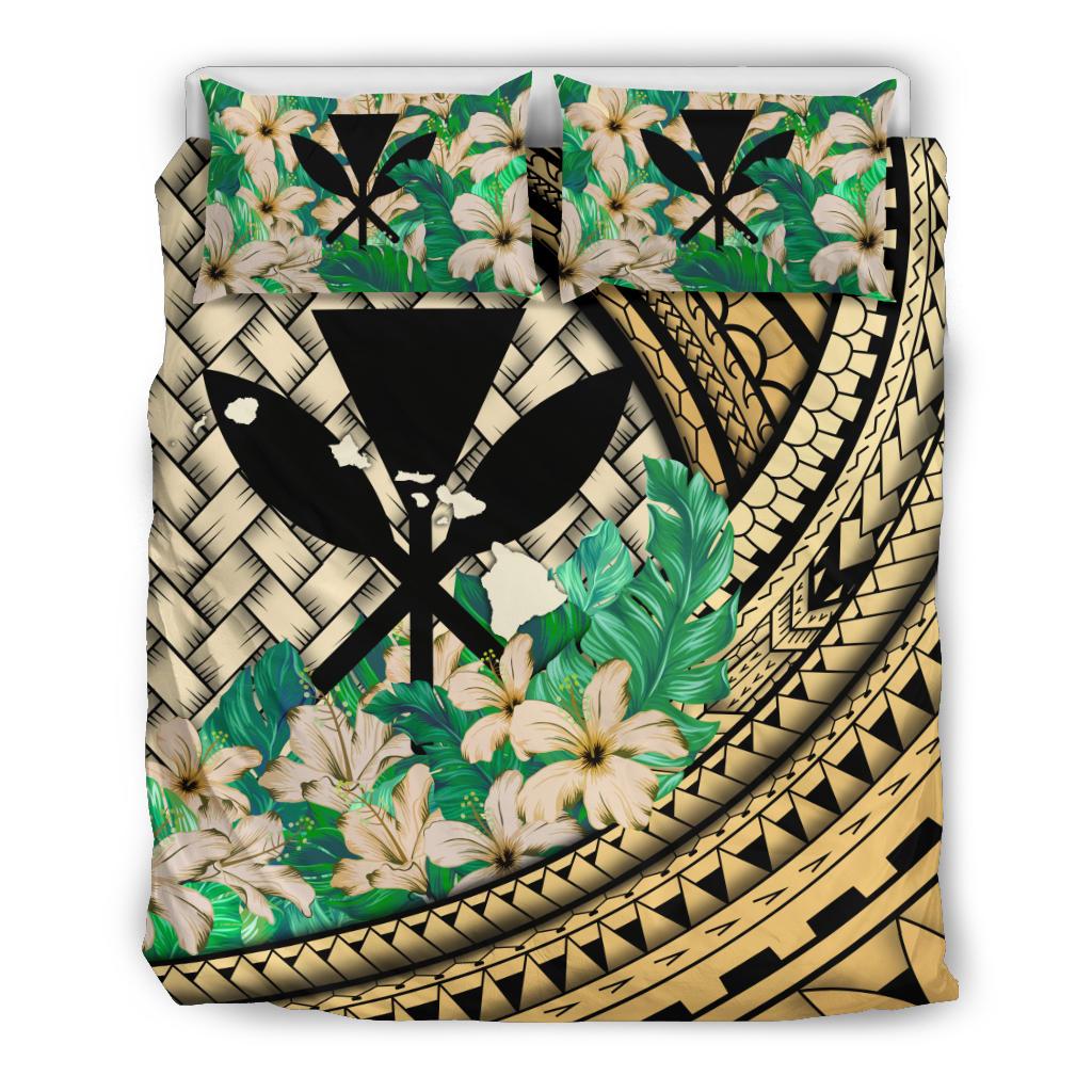 Kanaka Maoli (Hawaiian) Bedding Set - Lauhala Polynesian Hibiscus Gold Gold - Polynesian Pride