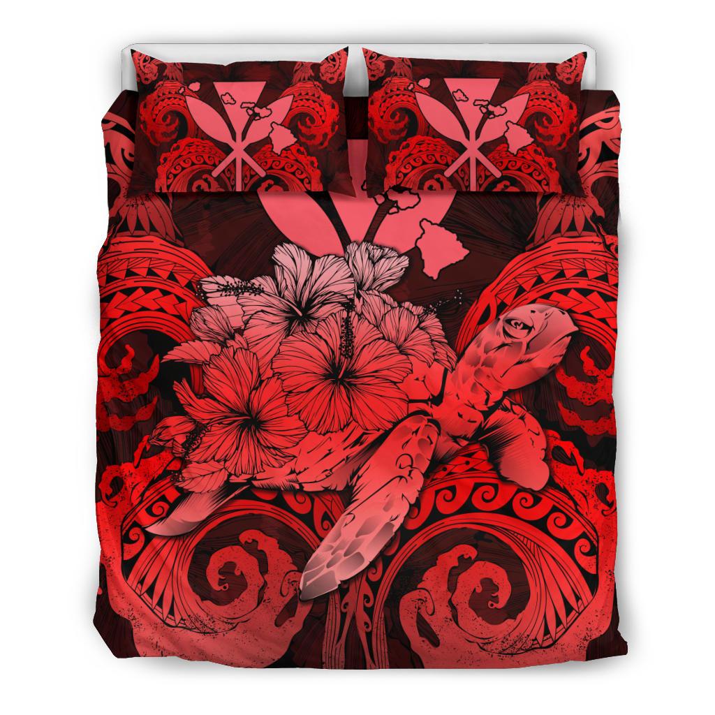 Hawaii Turtle Wave Polynesian Bedding Set - Hey Style Red Red - Polynesian Pride