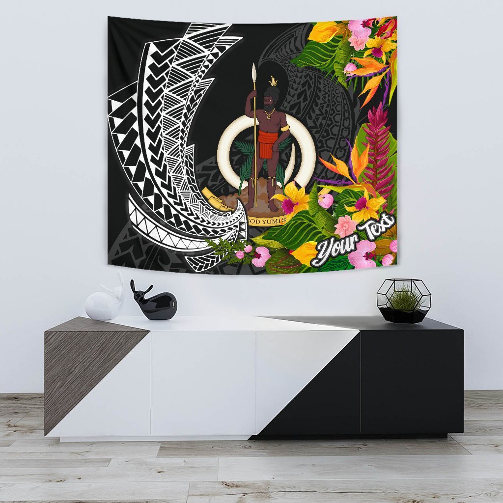Vanuatu Tapestrys - Custom Personalised Seal Spiral Polynesian Patterns Wall Tapestry - Vanuatu Small 60" x 51" Black - Polynesian Pride