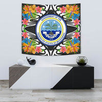 Federated States of Micronesia Tapestrys - Tropical Flowers Style Wall Tapestry - Federated States of Micronesia Small 60" x 51" Black - Polynesian Pride