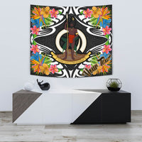 Vanuatu Tapestrys - Custom Personalised Tropical Flowers Style Wall Tapestry - Vanuatu Small 60" x 51" Black - Polynesian Pride