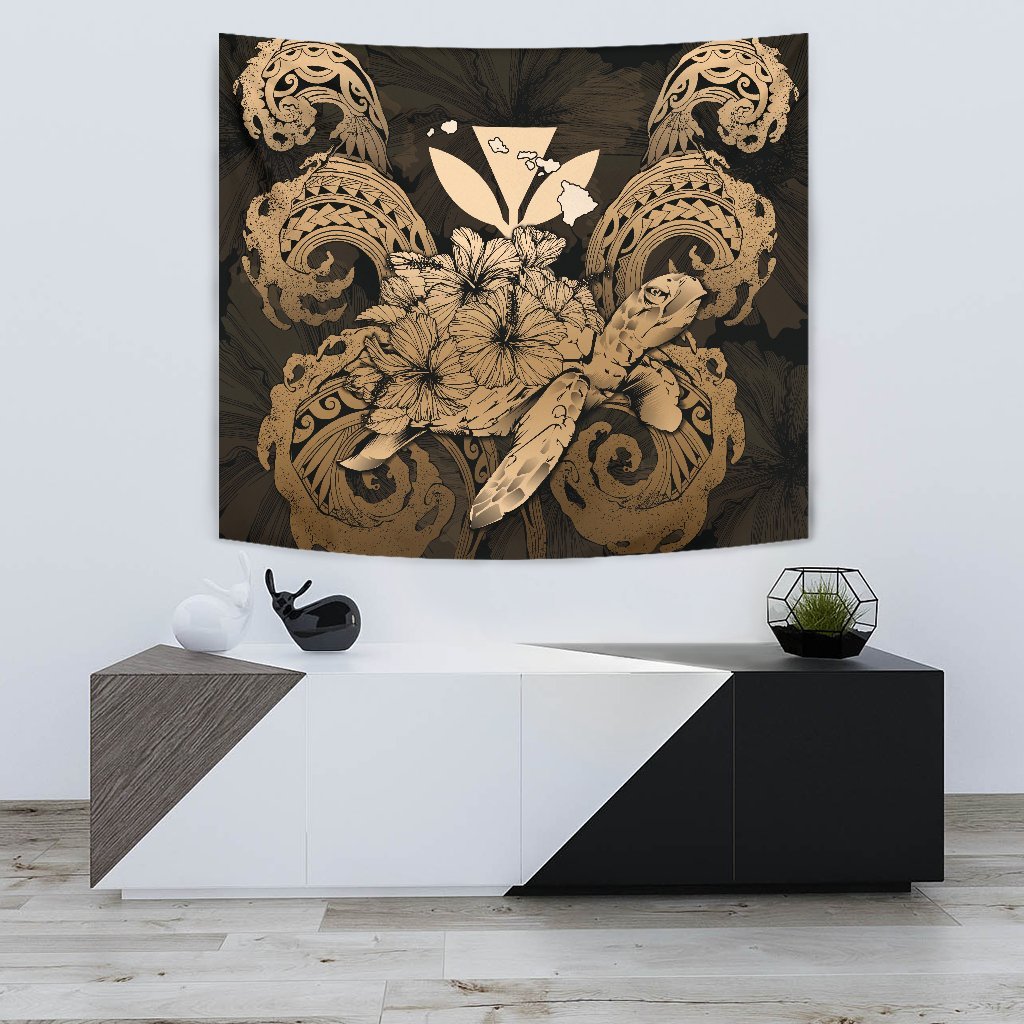 Hawaii Turtle Wave Polynesian Tapestry - Hey Style Gold Wall Tapestry 75cm*90cm Gold - Polynesian Pride