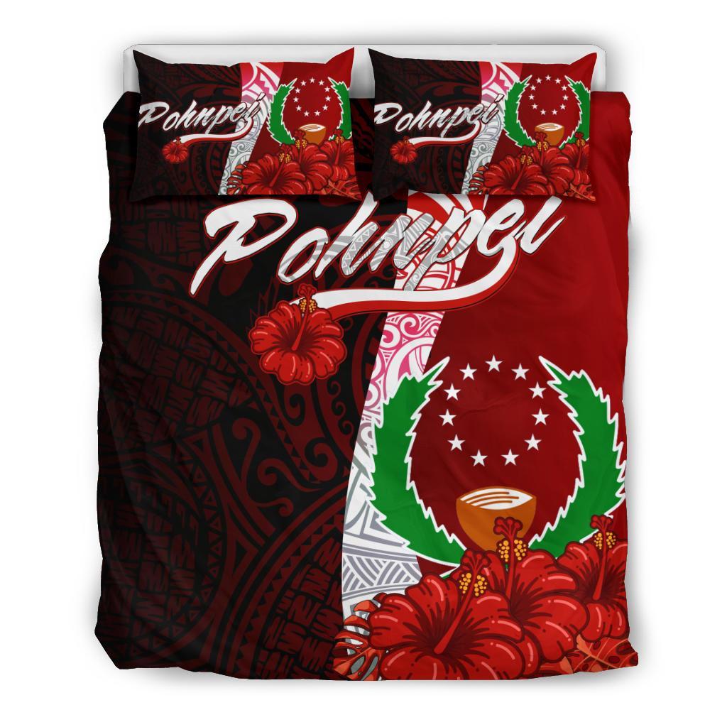 Pohnpei Micronesia Bedding Set - Coat Of Arm With Hibiscus - Polynesian Pride