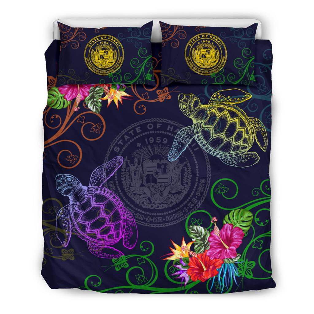 Hawaii Bedding Set - Hawaii Turtle Hibiscus Bedding Set - Day Style Black - Polynesian Pride