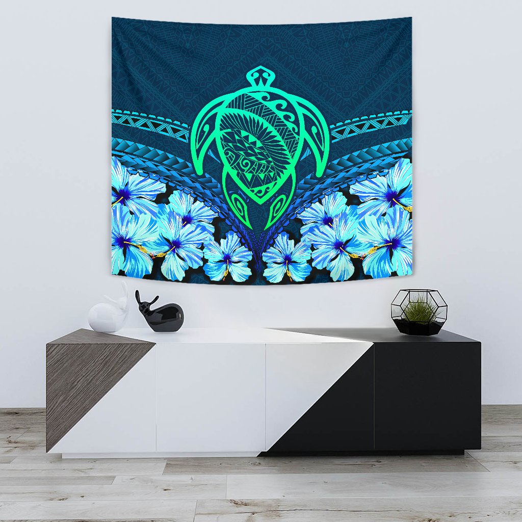 Hawaii Turtle Hibiscus Tapestry - Choco Style Wall Tapestry 75cm*90cm Blue - Polynesian Pride