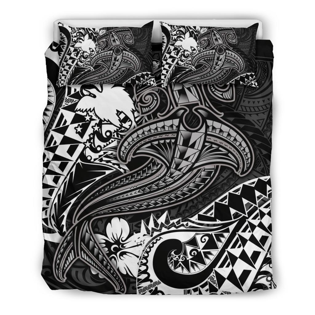 Papua New Guinea Bedding Set - White Shark Polynesian Tattoo - Polynesian Pride