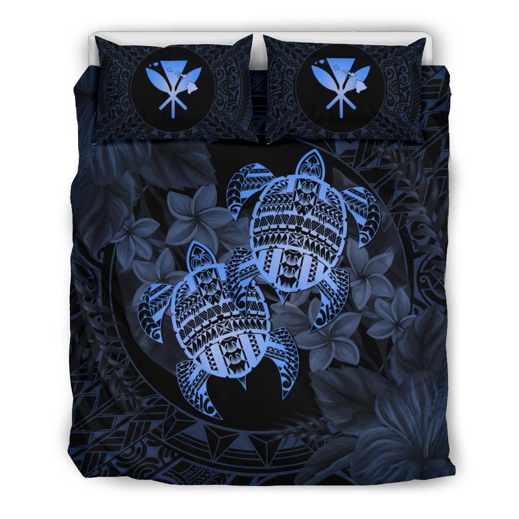 Hawaii Bedding Set - Turtle Strong Pattern Hibiscus Plumeria Blue AH Blue - Polynesian Pride