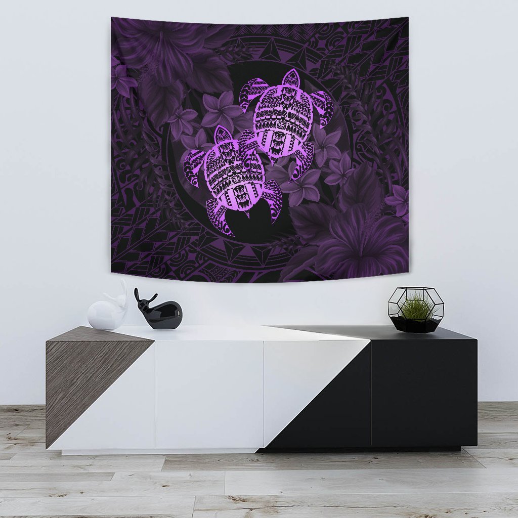 hawaiiTapestry - Turtle Strong Pattern Hibiscus Plumeria Violet AH Wall Tapestry 75cm*90cm Violet - Polynesian Pride