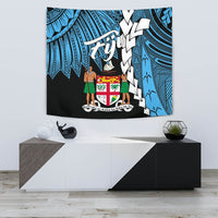 Fiji Polynesian Tapestry - Tribal Wave Tattoo Flag Style One Style Small 60" x 51" Blue - Polynesian Pride