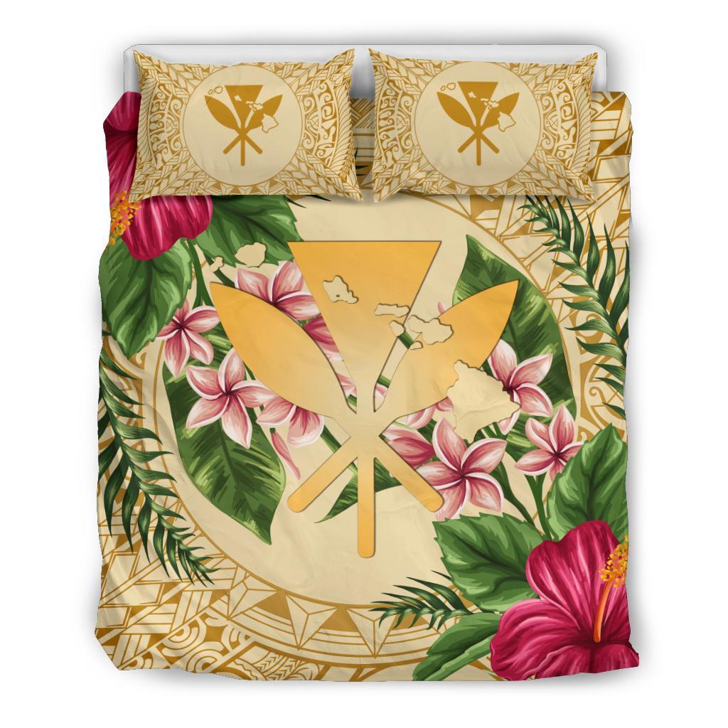 Hawaii Bedding Set - Kanaka Maoli Bedding Set Strong Pattern Hibiscus Plumeria AH Gold - Polynesian Pride