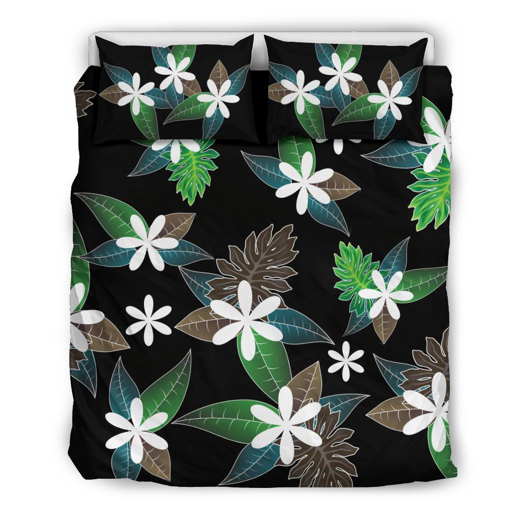 Hawaii Bedding Set - Hawaii Plumeria Black Bedding Set - Jog Style Black - Polynesian Pride