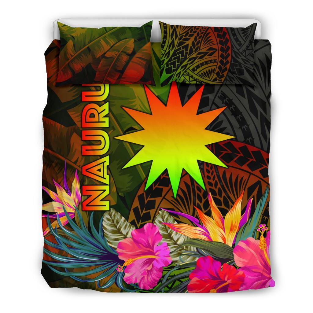 Nauru Polynesian Bedding Set - Hibiscus and Banana Leaves - Polynesian Pride