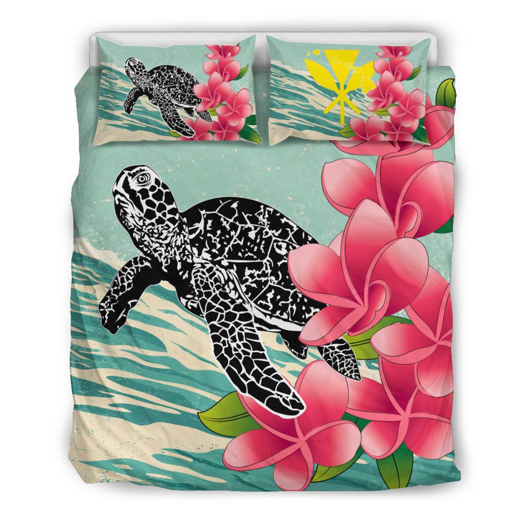 Hawaii Bedding Set - Hawaii Turtles With Plumeria Classic Bedding Set Blue - Polynesian Pride