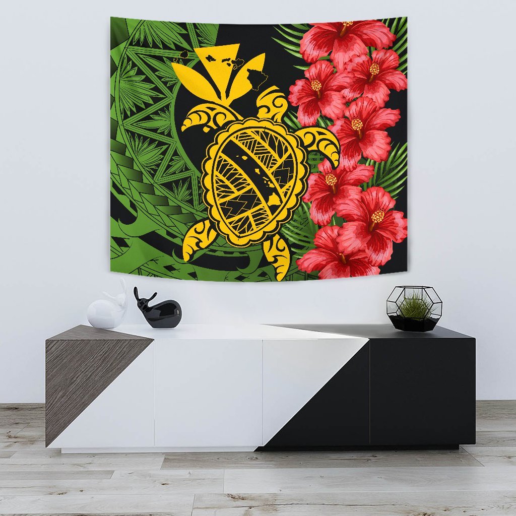 Hawaii Turtle Hibiscus Polynesian Tapestry - Aphos Style Wall Tapestry 75cm*90cm Green - Polynesian Pride