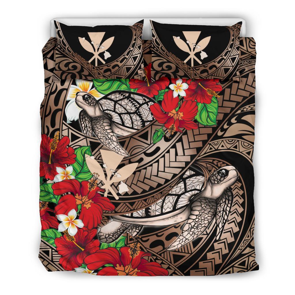 Kanaka Maoli (Hawaiian) Bedding Set - Waves Polynesian Turtle Hibiscus Gold - Polynesian Pride