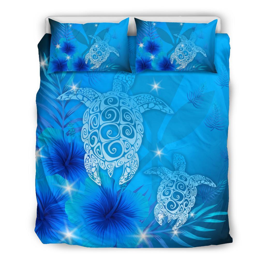 Hawaii Bedding Set - Hawaii Turtle Hibiscus Bedding Set - Bling Style Blue - Polynesian Pride