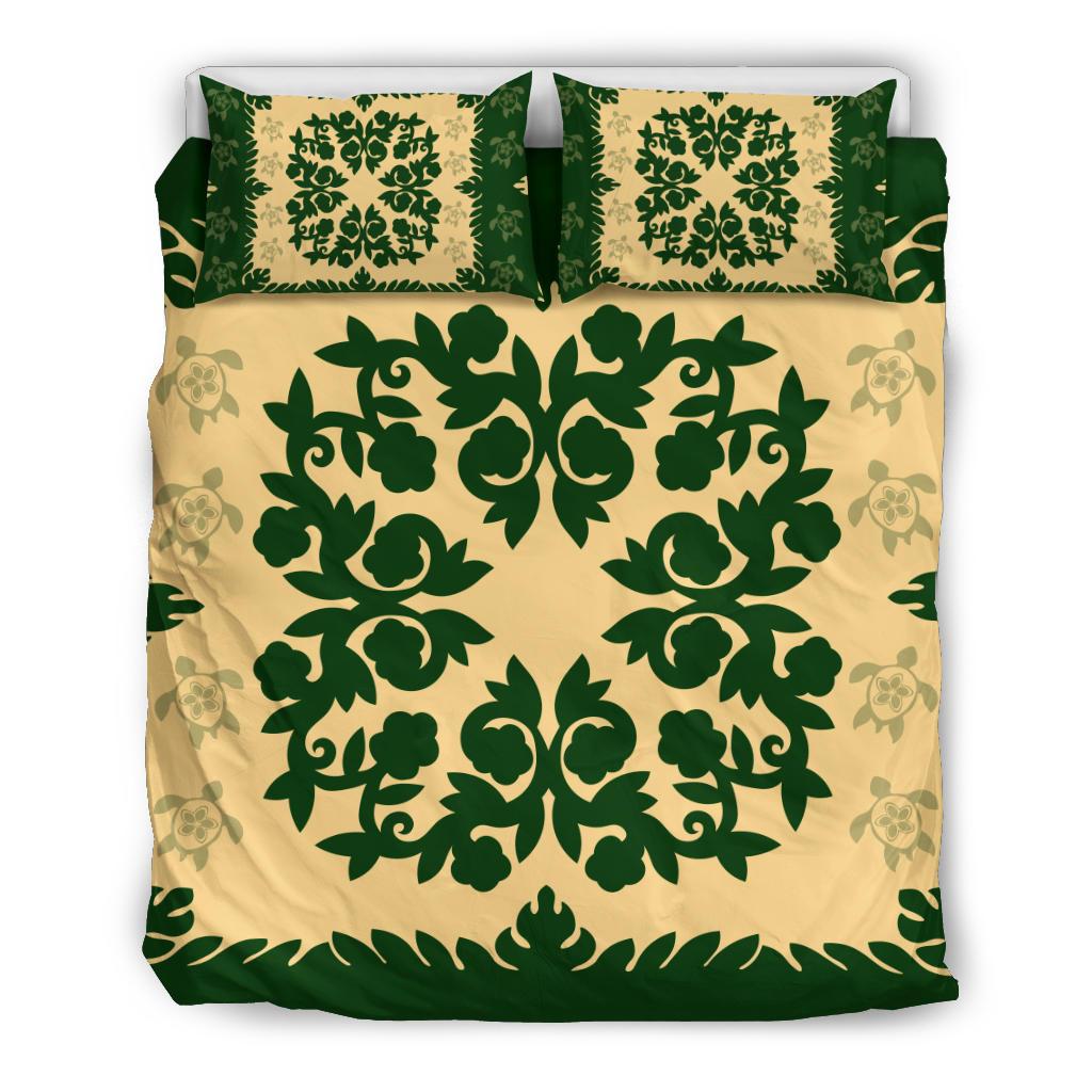 Hawaii Bedding Set - Hawaiian Quilt Plumeria Medallion Green Bedding Set - AH Green - Polynesian Pride