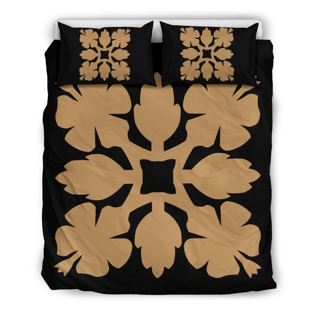 Hawaiian Bedding Set Royal Pattern - Black And Gold - C1 Style Gold - Polynesian Pride