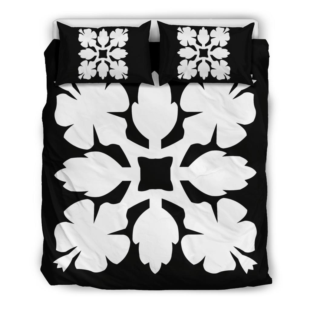 Hawaiian Bedding Set Royal Pattern - Black And White - C1 Style White - Polynesian Pride