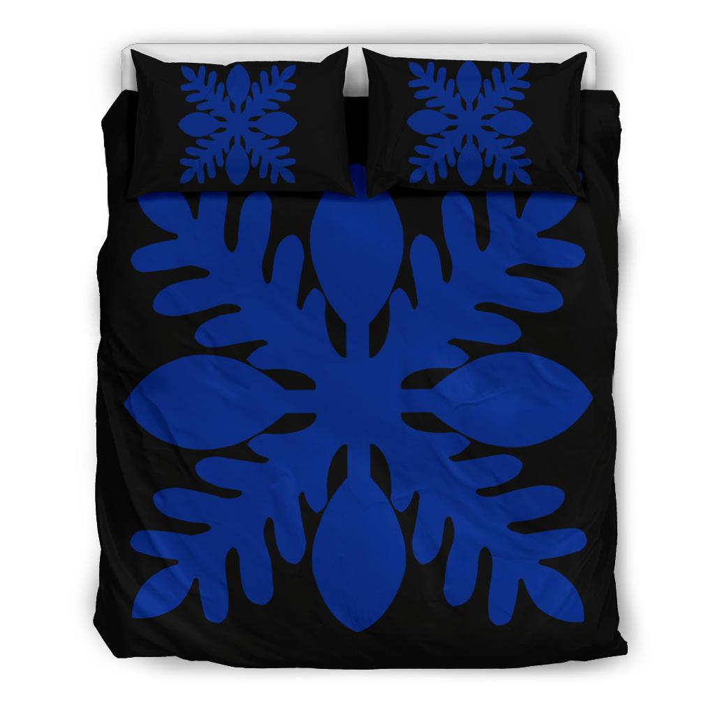 Hawaiian Royal Pattern Bedding Set - Black And Blue - D1 Style Blue - Polynesian Pride