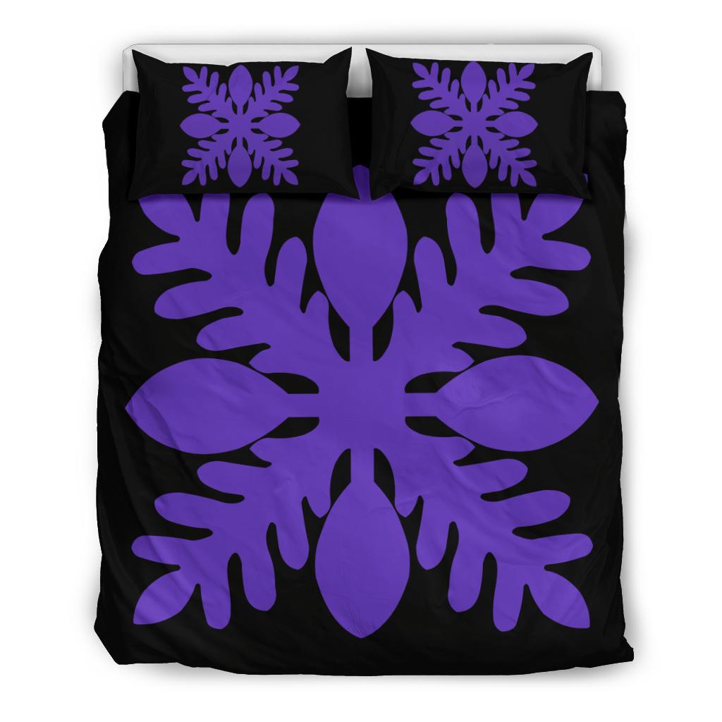 Hawaiian Royal Pattern Bedding Set - Black And Purple - D1 Style Purple - Polynesian Pride