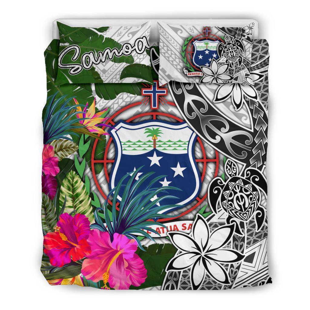 Samoa Bedding Set White - Turtle Plumeria Banana Leaf - Polynesian Pride