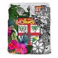 Fiji Bedding Set White - Turtle Plumeria Banana Leaf - Polynesian Pride