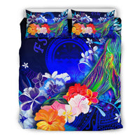 Federated States of Micronesia Bedding Set - Humpback Whale with Tropical Flowers (Blue) - Polynesian Pride